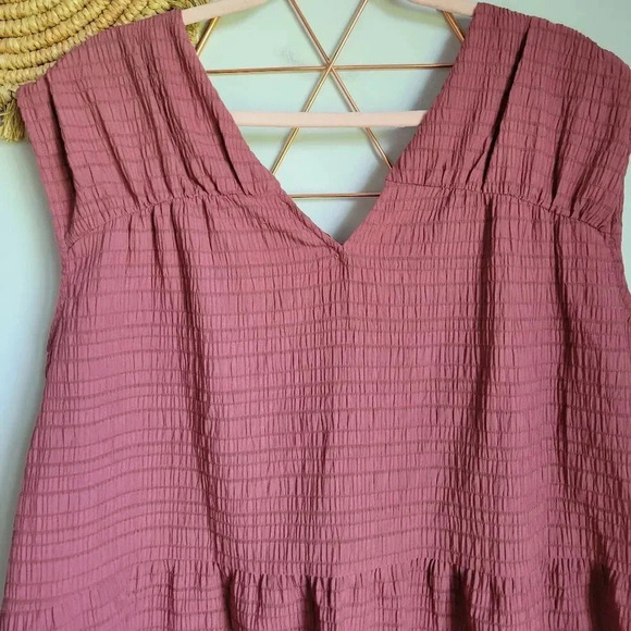 LOFT, New, Mauve Pink Tiered Tie V-Neck V-Back Crinkle Swing Top, Size Large - Picture 12 of 13